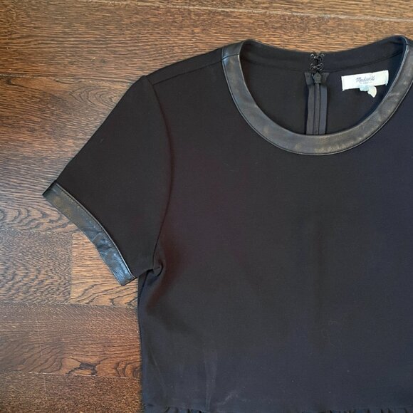 Fabulous Madewell Black Leather Trim Peplum Short Sleeve Top-Size XS - Picture 6 of 10